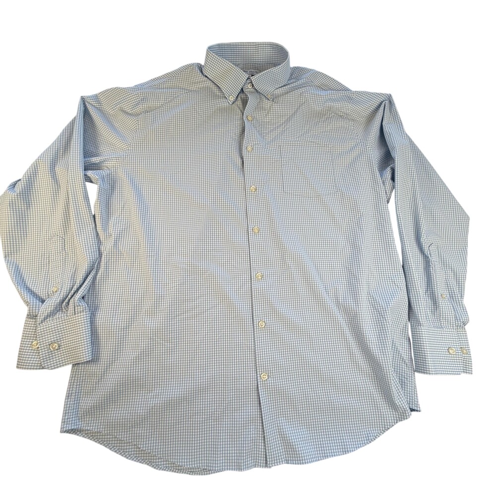 Peter Millar Shirt Mens XL Blue Gingham Summer Comfort Stretch Dress Long Sleeve